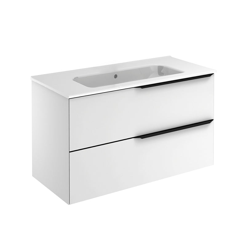 Mio 2 Drawers Bathroom Vanity with Ceramic Sink - Wall Mount - 40" Particle Board Laminated/Matt White