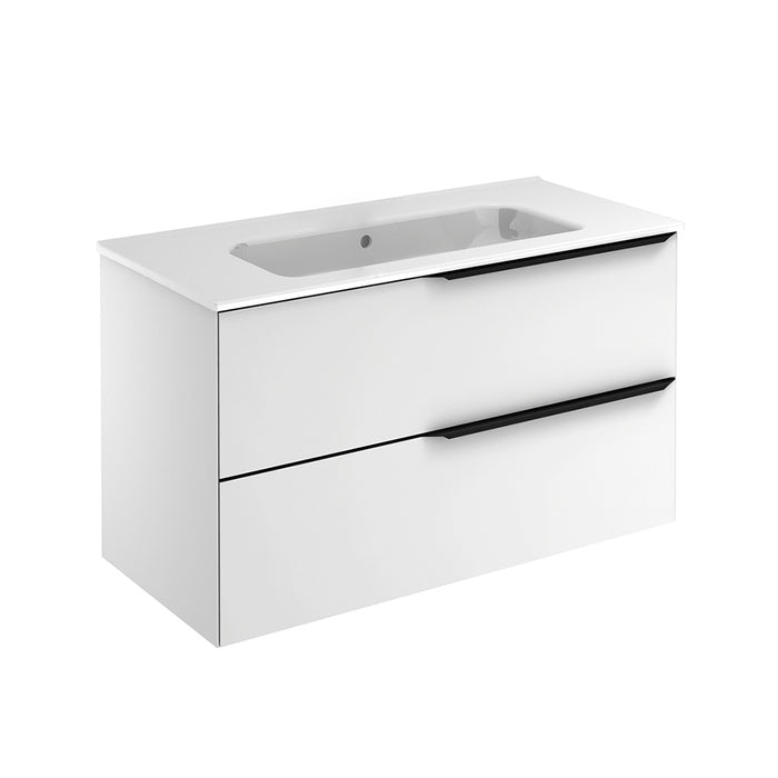 Mio 2 Drawers Bathroom Vanity with Ceramic Sink - Wall Mount - 40" Particle Board Laminated/Matt White