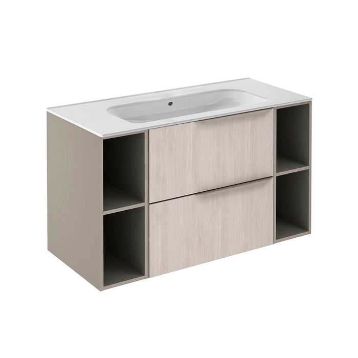 Mio 2 Drawers + 2 Open Shelf Bathroom Vanity with Ceramic Sink - Wall Mount - 40" Particle Board Laminated/White Oak/Sand