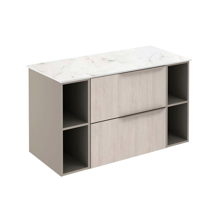 Mio 2 Drawers + 2 Open Shelf Bathroom Vanity with Mineral Countertop - Wall Mount - 40" Particle Board Laminated/White Oak/Sand