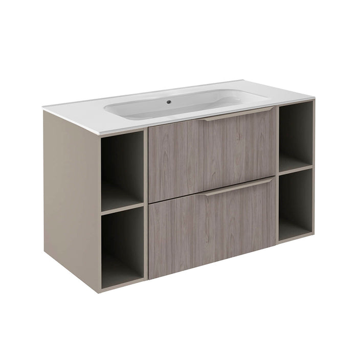 Mio 2 Drawers + 2 Open Shelf Bathroom Vanity with Ceramic Sink - Wall Mount - 40" Particle Board Laminated/Grey Elm/Sand