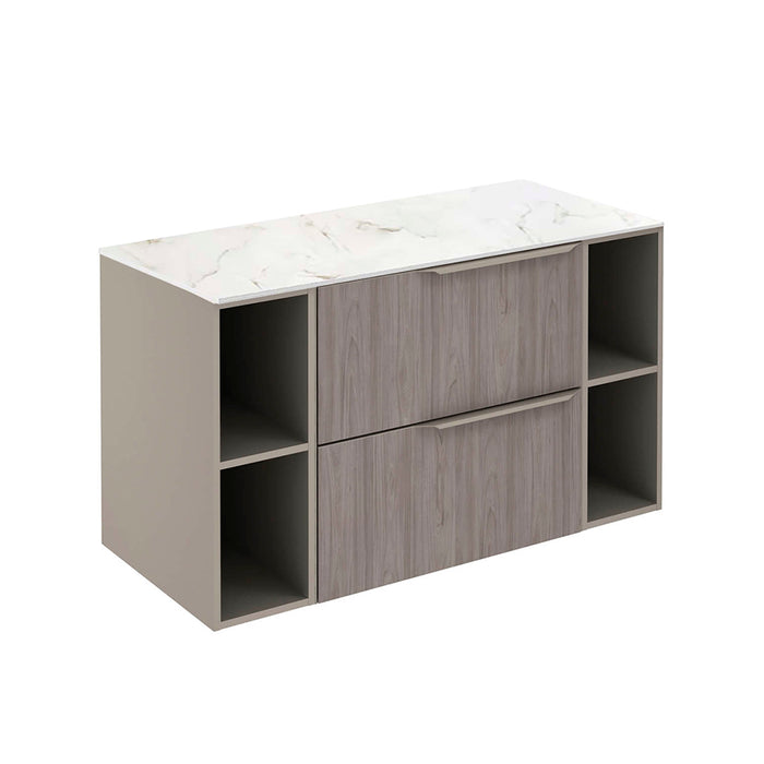 Mio 2 Drawers + 2 Open Shelf Bathroom Vanity with Mineral Countertop - Wall Mount - 40" Particle Board Laminated/Grey Elm/Sand