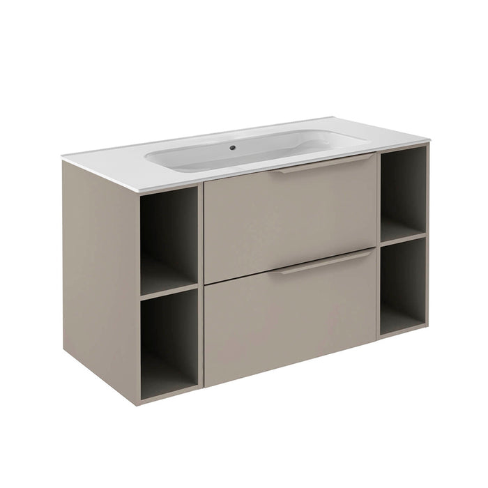 Mio 2 Drawers + 2 Open Shelf Bathroom Vanity with Ceramic Sink - Wall Mount - 40" Particle Board Laminated/Sand Matt