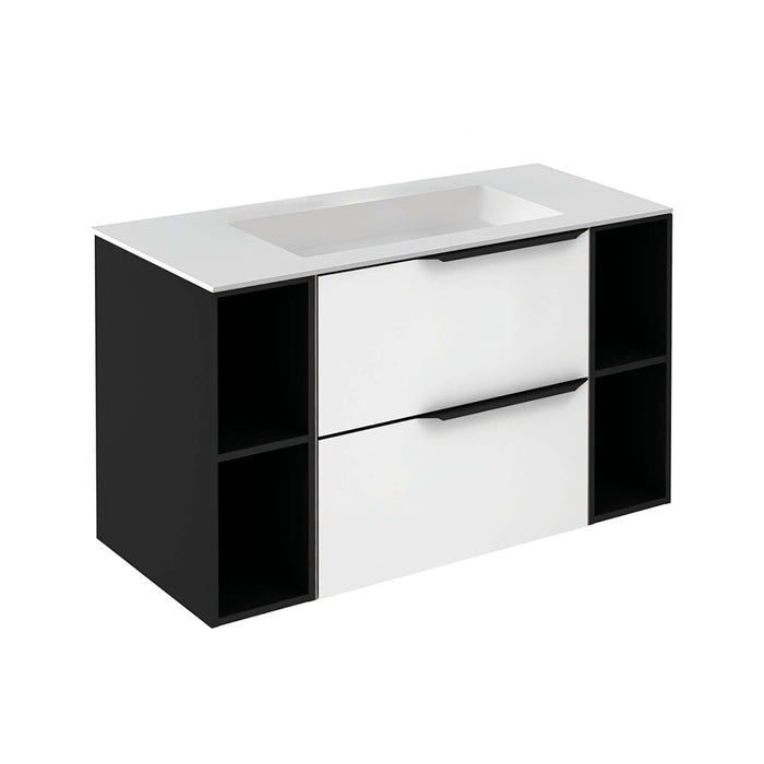 Mio 2 Drawers + 2 Open Shelf Bathroom Vanity with Mineral Sink - Wall Mount - 40" Particle Board Laminated/Matte White/Matte Black