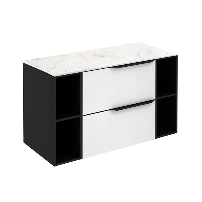 Mio 2 Drawers + 2 Open Shelf Bathroom Vanity with Mineral Countertop - Wall Mount - 40" Particle Board Laminated/Matte White/Matte Black