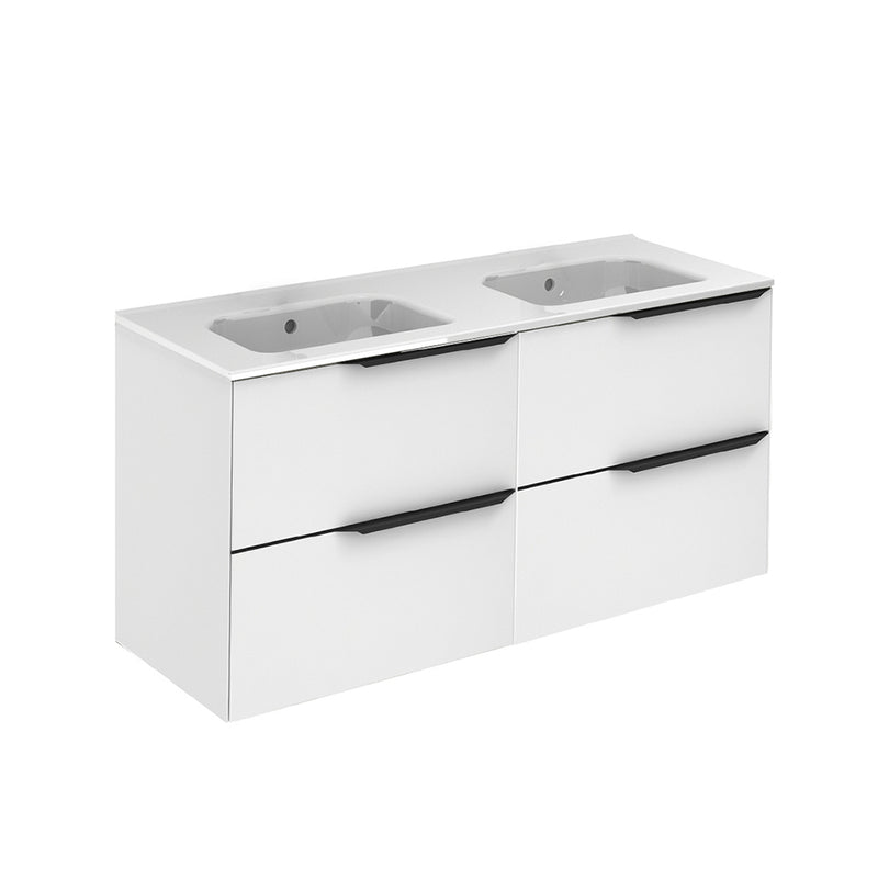 Mio 4 Drawers Bathroom Vanity with Ceramic Sink - Wall Mount - 48" Particle Board Laminated/Matt White
