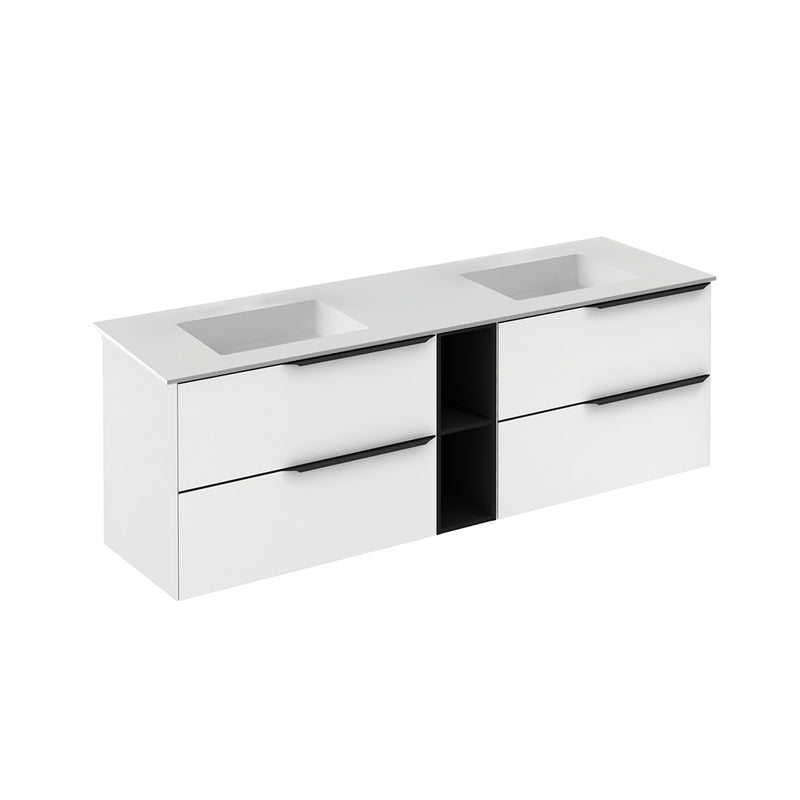 Mio 4 Drawers + 1 Open Shelf Bathroom Vanity with Mineral Sink - Wall Mount - 72" Particle Board Laminated/Matte White/Matte Black