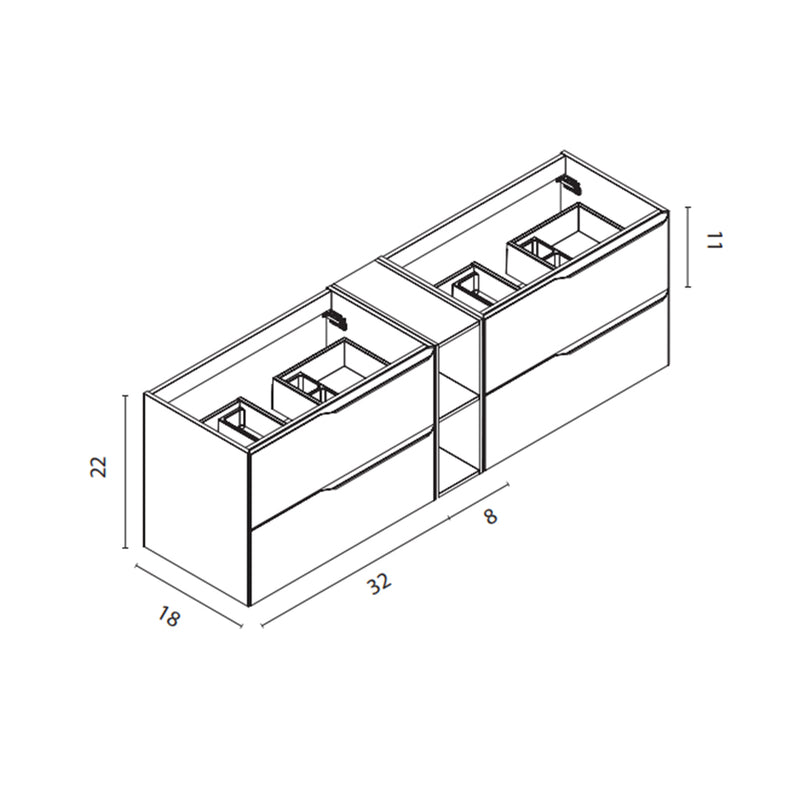 Mio 4 Drawers + 1 Open Shelf Bathroom Vanity with Mineral Sink - Wall Mount - 72" Particle Board Laminated/Matte White/Matte Black