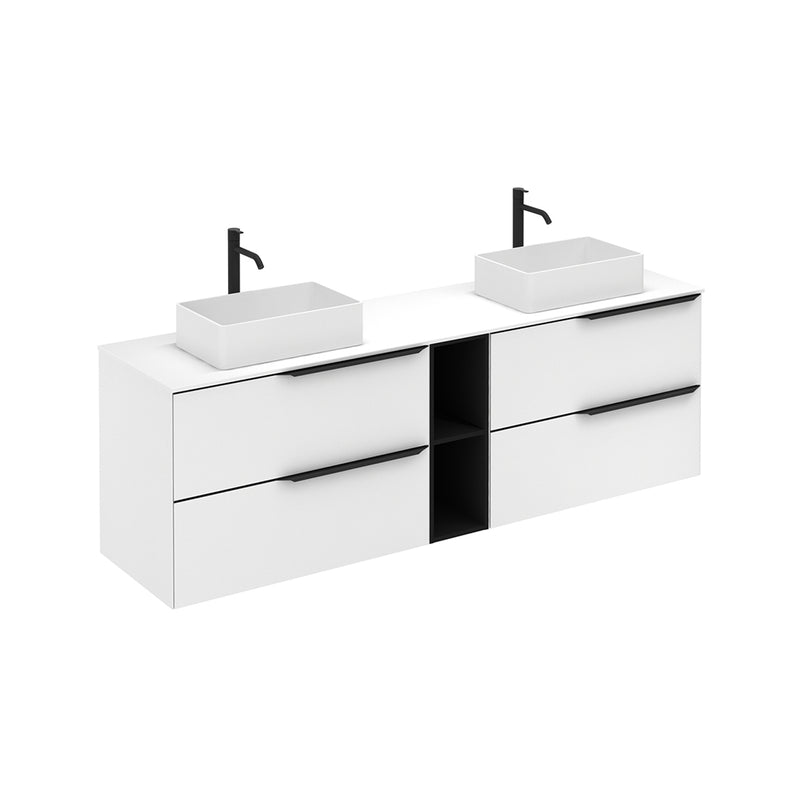 Mio 4 Drawers + 1 Open Shelf Bathroom Vanity with Mineral Countertop - Wall Mount - 72" Particle Board Laminated/Matte White/Matte Black