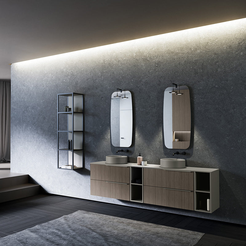 Mio 4 Drawers + 2 Open Shelf Bathroom Vanity with Mineral Countertop - Wall Mount - 80" Particle Board Laminated/Sand Matt