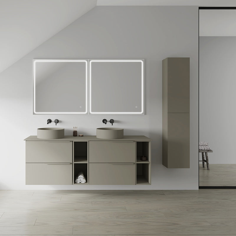 Mio 4 Drawers + 2 Open Shelf Bathroom Vanity with Mineral Countertop - Wall Mount - 80" Particle Board Laminated/Sand Matt