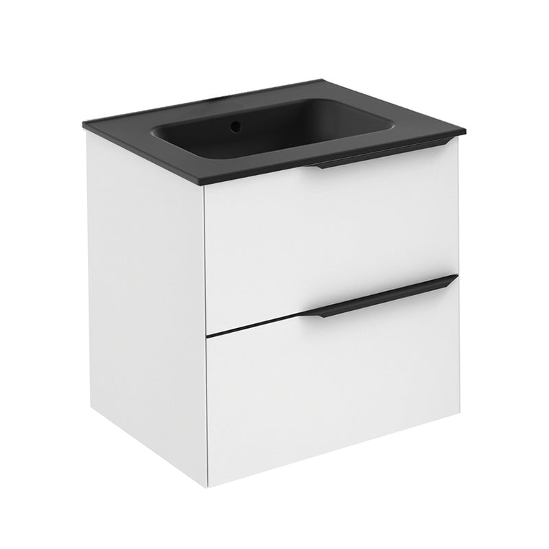 Mio 2 Drawers Bathroom Vanity with Ceramic Sink - Wall Mount - 24" Particle Board Laminated/Matt White