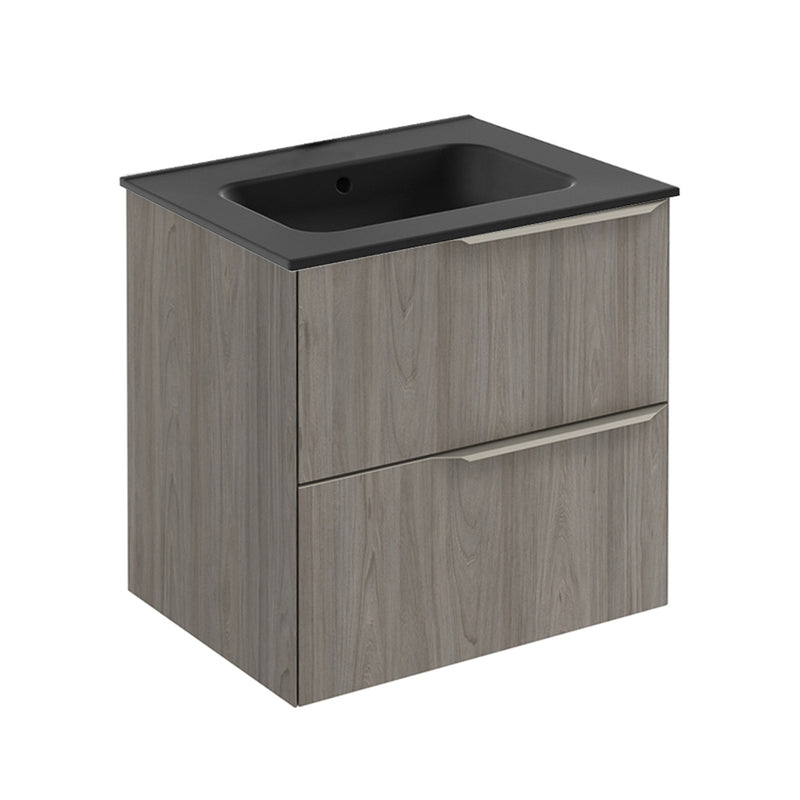 Mio 2 Drawers Bathroom Vanity with Ceramic Sink - Wall Mount - 24" Particle Board Laminated/Grey Elm