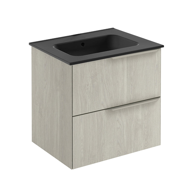 Mio 2 Drawers Bathroom Vanity with Ceramic Sink - Wall Mount - 24" Particle Board Laminated/White Oak