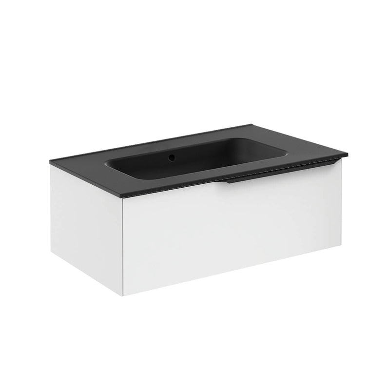 Mio 1 Drawer Bathroom Vanity with Ceramic Sink - Wall Mount - 32" Particle Board Laminated/Matt White