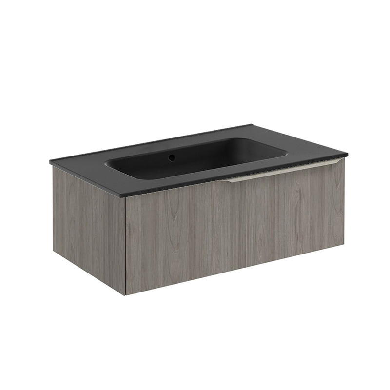 Mio 1 Drawer Bathroom Vanity with Ceramic Sink - Wall Mount - 32" Particle Board Laminated/Grey Elm
