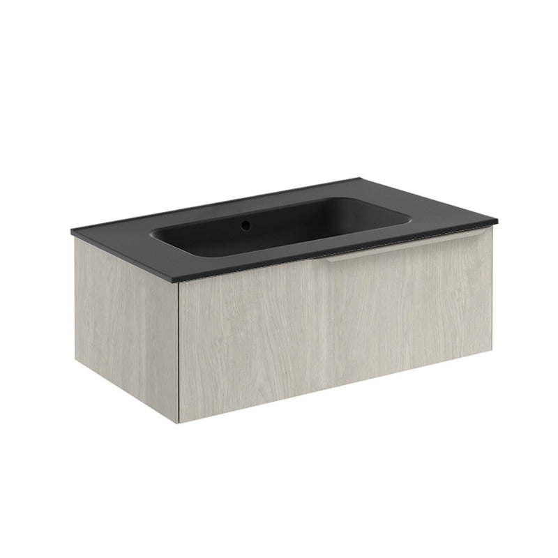 Mio 1 Drawer Bathroom Vanity with Ceramic Sink - Wall Mount - 32" Particle Board Laminated/White Oak