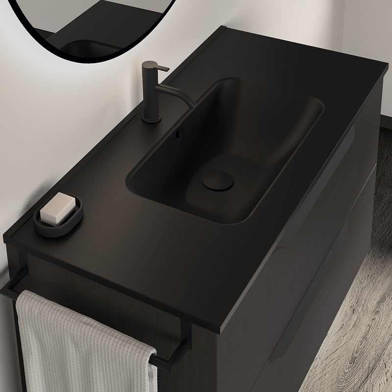 Mio 2 Drawers Bathroom Vanity with Ceramic Sink - Wall Mount - 32" Particle Board Laminated/Sand Matt