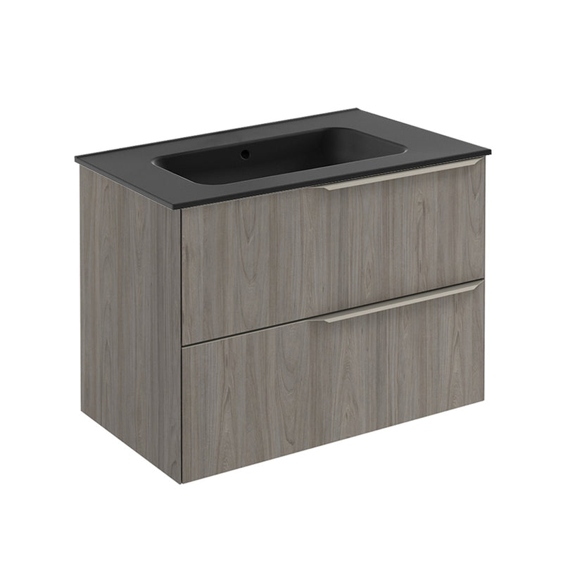 Mio 2 Drawers Bathroom Vanity with Ceramic Sink - Wall Mount - 32" Particle Board Laminated/Grey Elm