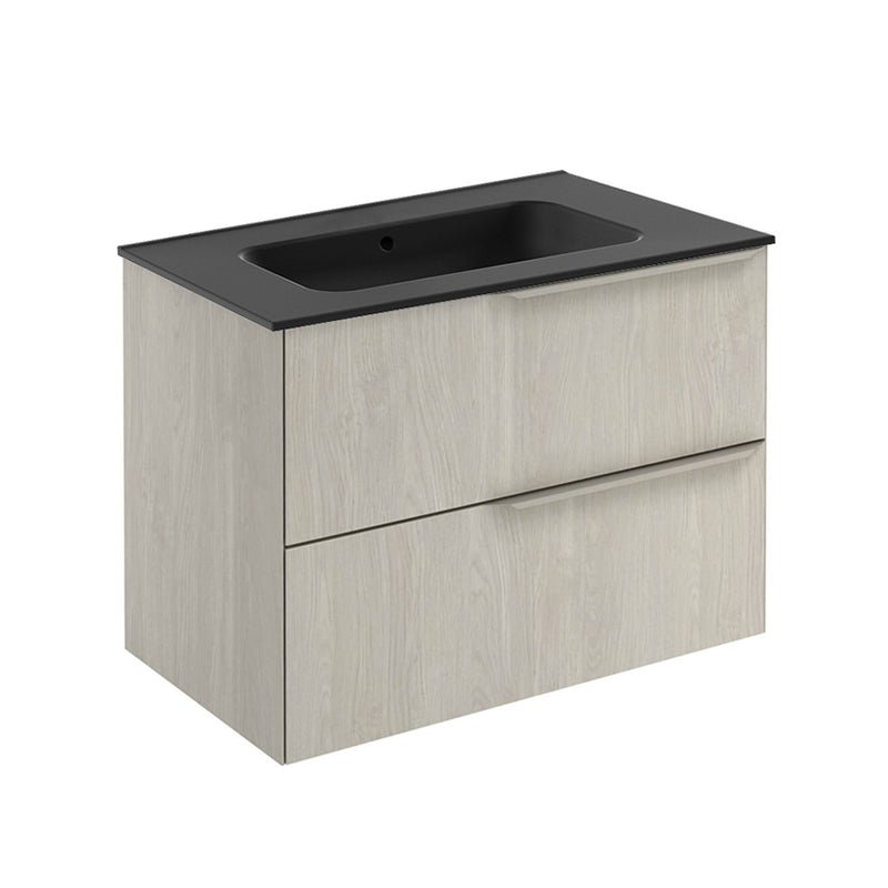 Mio 2 Drawers Bathroom Vanity with Ceramic Sink - Wall Mount - 32" Particle Board Laminated/White Oak