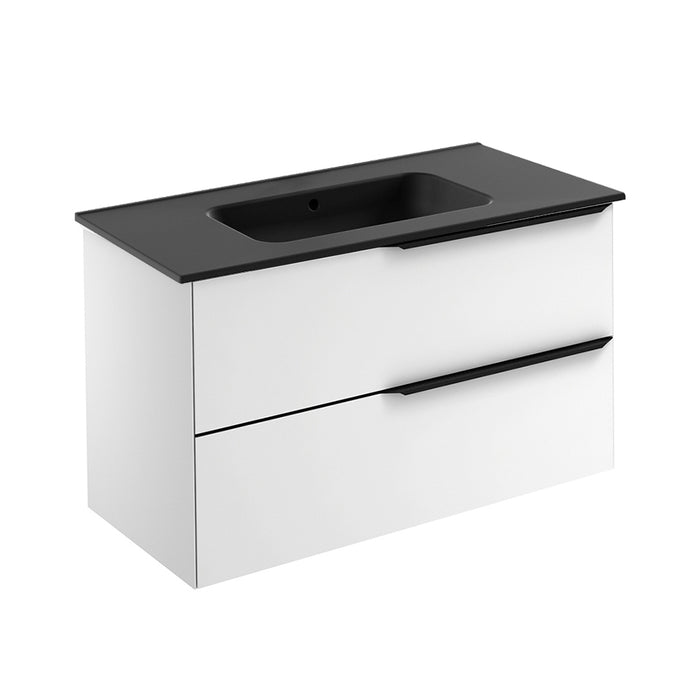 Mio 2 Drawers Bathroom Vanity with Ceramic Sink - Wall Mount - 40" Particle Board Laminated/Matt White