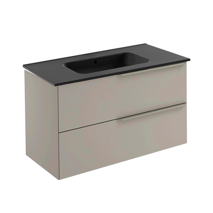 Mio 2 Drawers Bathroom Vanity with Ceramic Sink - Wall Mount - 40" Particle Board Laminated/Sand Matt