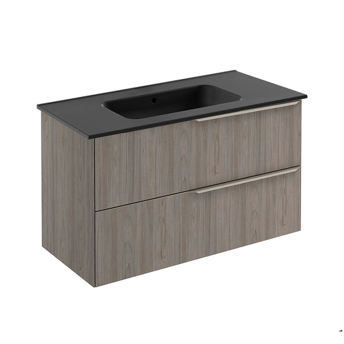 Mio 2 Drawers Bathroom Vanity with Ceramic Sink - Wall Mount - 40" Particle Board Laminated/Grey Elm