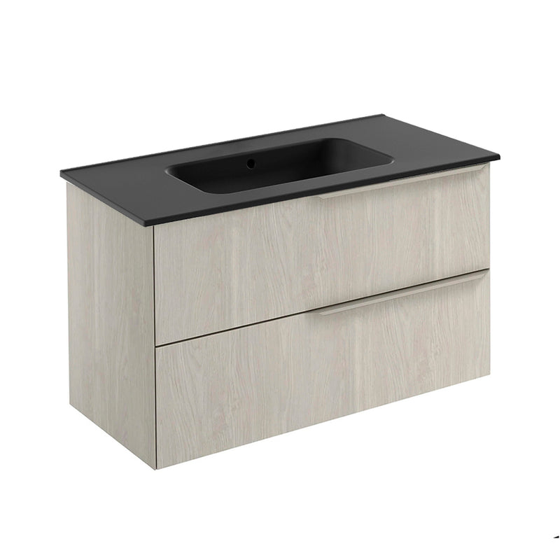 Mio 2 Drawers Bathroom Vanity with Ceramic Sink - Wall Mount - 40" Particle Board Laminated/White Oak