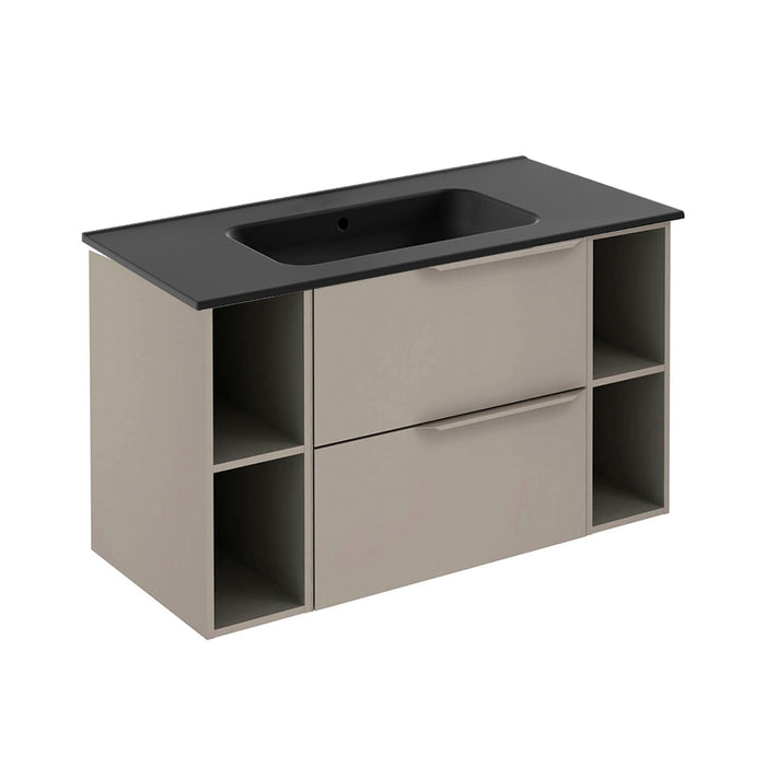 Mio 2 Drawers + 2 Open Shelf Bathroom Vanity with Ceramic Sink - Wall Mount - 40" Particle Board Laminated/Sand Matt