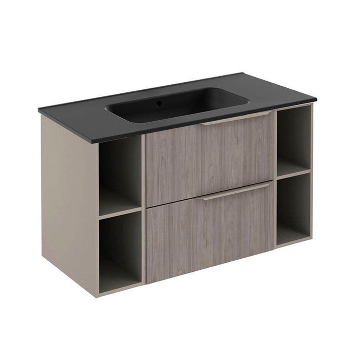 Mio 2 Drawers + 2 Open Shelf Bathroom Vanity with Ceramic Sink - Wall Mount - 40" Particle Board Laminated/Grey Elm/Sand