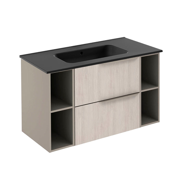 Mio 2 Drawers + 2 Open Shelf Bathroom Vanity with Ceramic Sink - Wall Mount - 40" Particle Board Laminated/White Oak/Sand