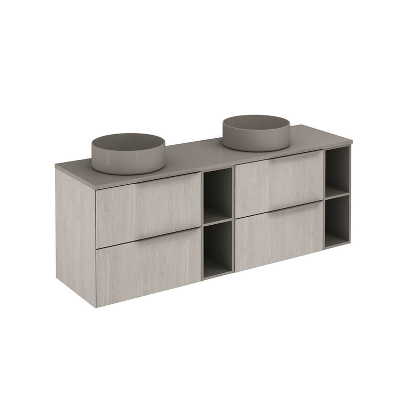 Mio 4 Drawers + 2 Open Shelf Bathroom Vanity with Mineral Countertop - Wall Mount - 64" Particle Board Laminated/White Oak/Sand