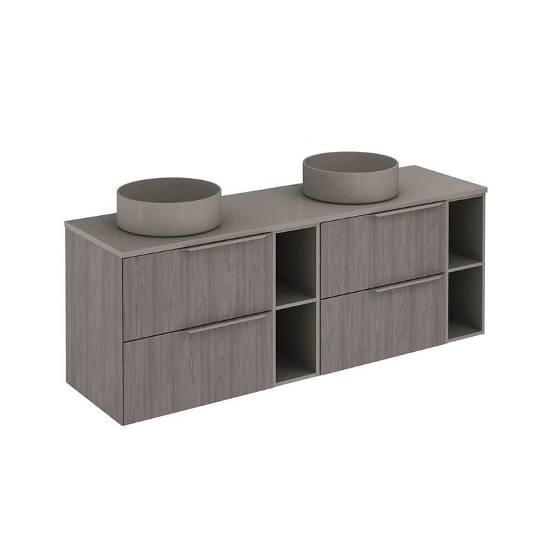 Mio 4 Drawers + 2 Open Shelf Bathroom Vanity with Mineral Countertop - Wall Mount - 64" Particle Board Laminated/Grey Elm/Sand