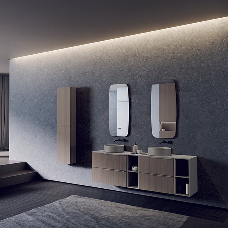 Mio 4 Drawers + 2 Open Shelf Bathroom Vanity with Mineral Countertop - Wall Mount - 64" Particle Board Laminated/Grey Elm/Sand