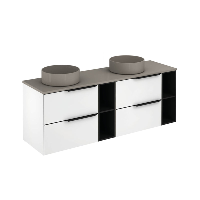 Mio 4 Drawers + 2 Open Shelf Bathroom Vanity with Mineral Countertop - Wall Mount - 64" Particle Board Laminated/Matte White/Matte Black