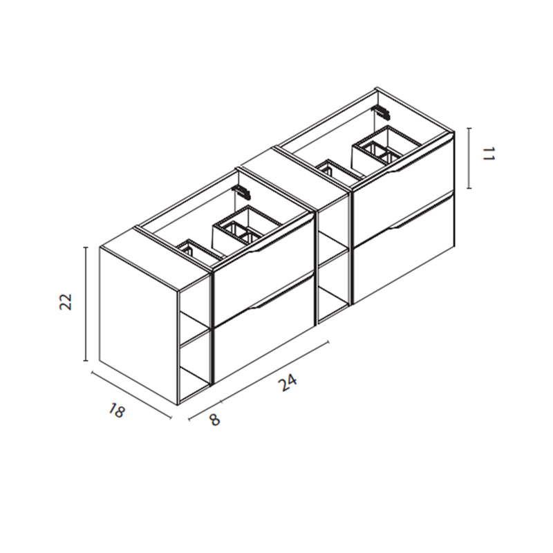 Mio 4 Drawers + 2 Open Shelf Bathroom Vanity with Mineral Countertop - Wall Mount - 64" Particle Board Laminated/Matte White/Matte Black