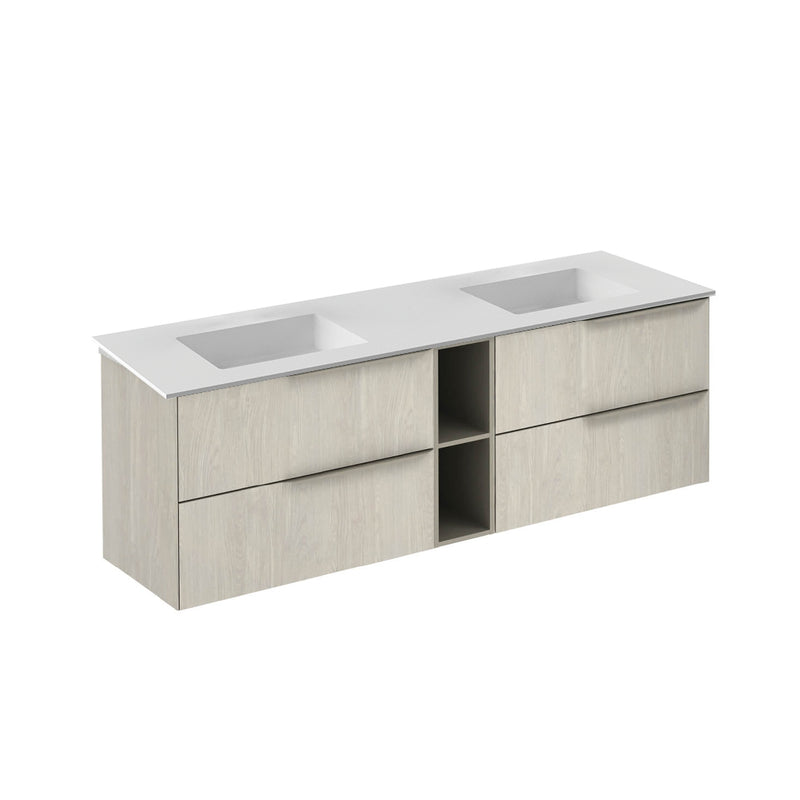 Mio 4 Drawers + 1 Open Shelf Bathroom Vanity with Mineral Sink - Wall Mount - 72" Particle Board Laminated/White Oak/Sand