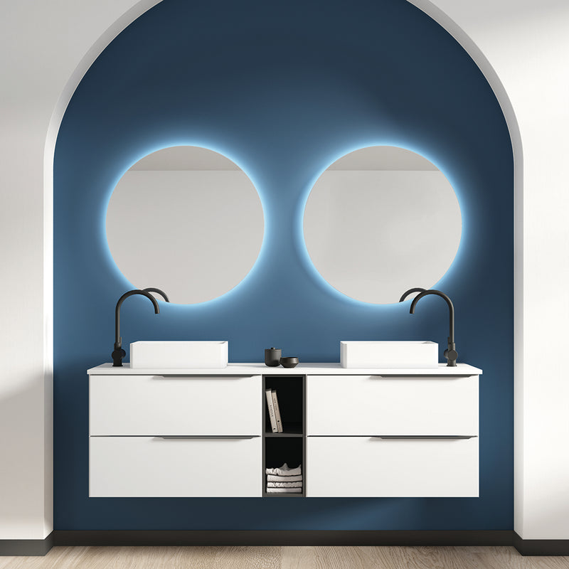 Mio 4 Drawers + 1 Open Shelf Bathroom Vanity with Mineral Sink - Wall Mount - 72" Particle Board Laminated/White Oak/Sand