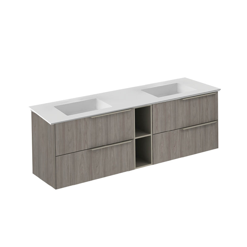 Mio 4 Drawers + 1 Open Shelf Bathroom Vanity with Mineral Sink - Wall Mount - 72" Particle Board Laminated/Grey Elm/Sand