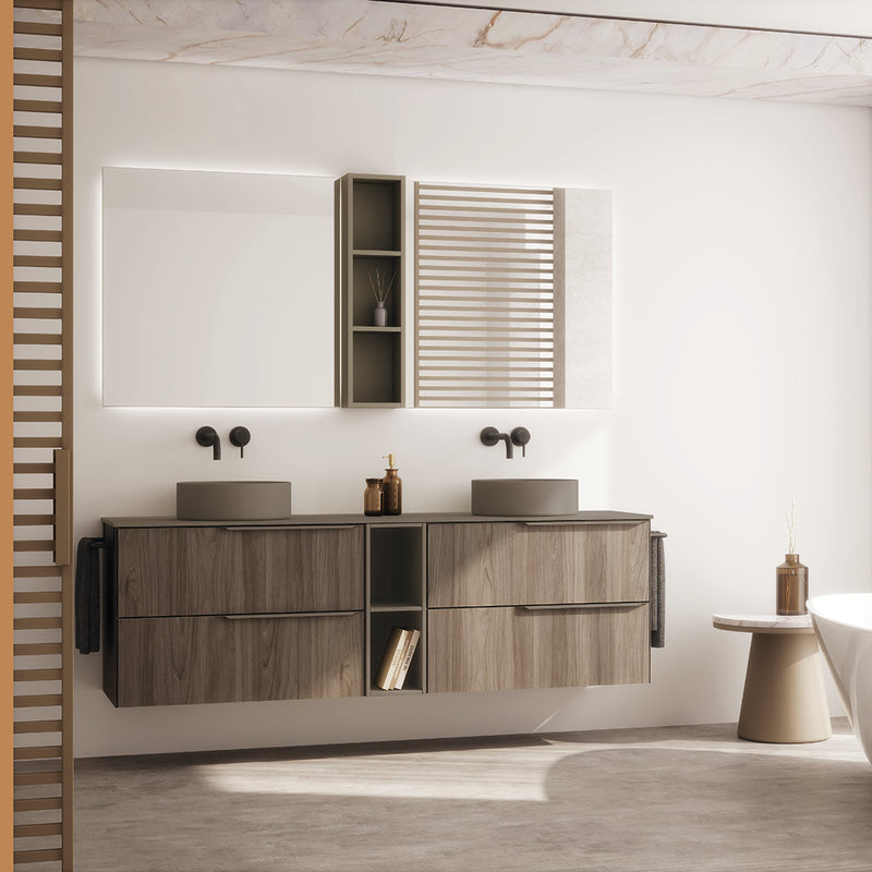 Mio 4 Drawers + 1 Open Shelf Bathroom Vanity with Mineral Sink - Wall Mount - 72" Particle Board Laminated/Grey Elm/Sand