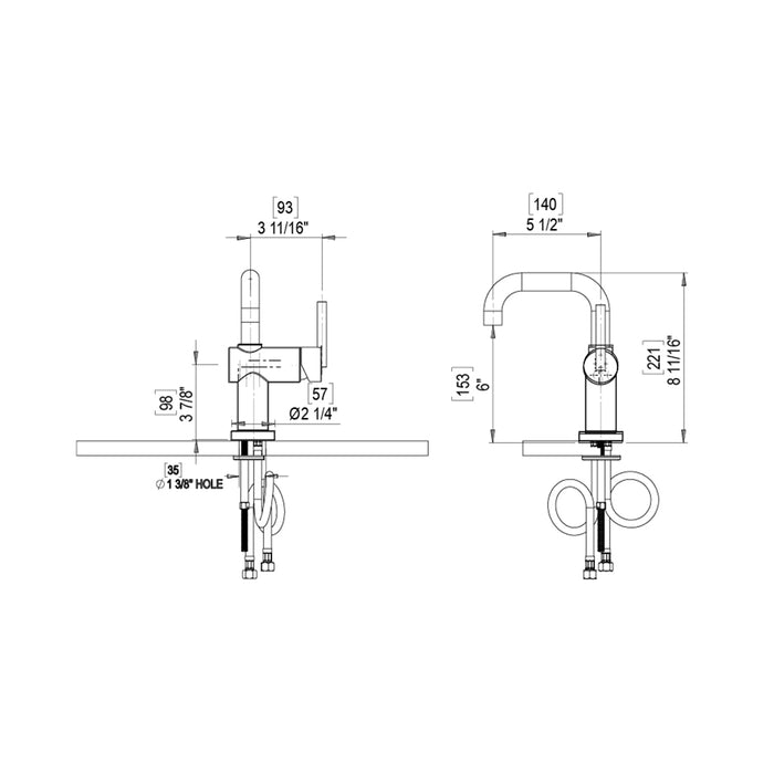 Genesis Bathroom Faucet - Single Hole - 9" Brass/Polished Chrome/Bordeaux