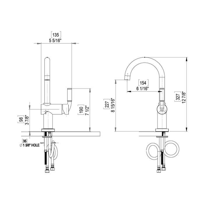 Nouveau Bathroom Faucet - Single Hole - 13" Brass/Satin Brass/Autumn