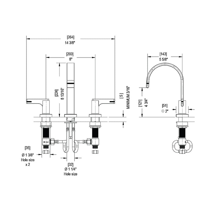 R10 Bathroom Faucet - Widespread - 8" Brass/Matt Black/Gold