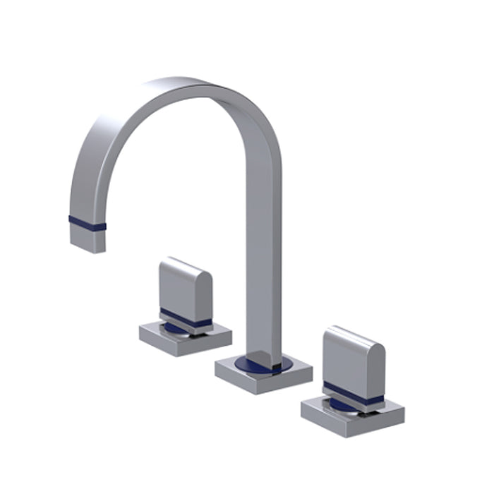 R10 Bathroom Faucet - Widespread - 8" Brass/Polished Chrome/Midnight Blue