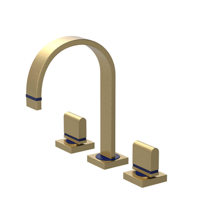 R10 Bathroom Faucet - Widespread - 8" Brass/Satin Brass/Midnight Blue