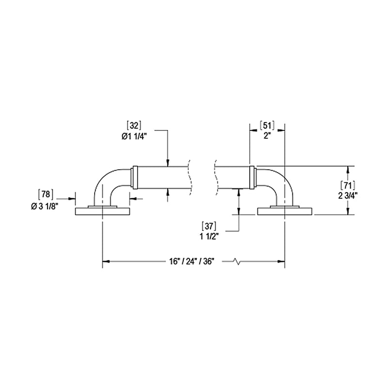 Bath Essentials Round Grab Bar - Wall Mount - 16" Brass/Matt Black