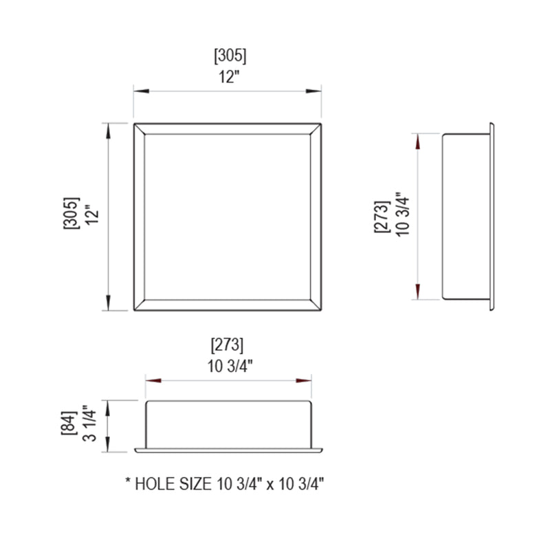Bath Essentials Recessed Niche - Wall Mount - 12" Brass/Maroon