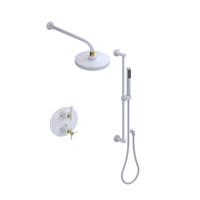 Genesis 2 Way Thermostatic Trim Complete Shower Set - Wall Mount - 8" Brass/Matt White/Gold