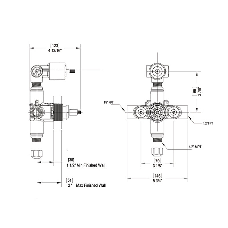 Genesis 2 Way Thermostatic Trim Complete Shower Set - Wall Mount - 8" Brass/Matt White/Gold