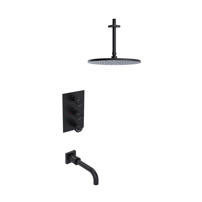 Lasalle 2 Way Thermostatic Trim Complete Shower Set - Ceiling Mount - 12" Brass/Matt Black
